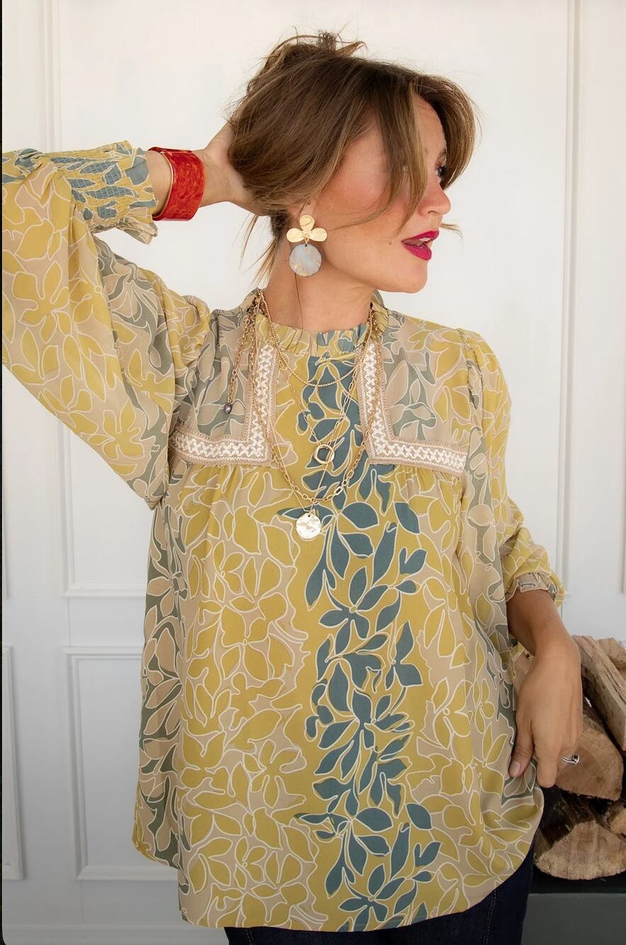 Jodifl Floral Chiffon Ruffle Blouse NWT Size XL Botanical Feminine Date Night